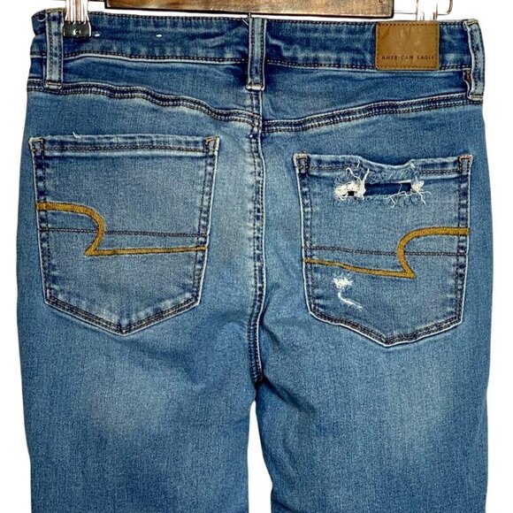 American Eagle Super Hi-Rise Distressed Blue Jeggings Size 6 Regular - Picture 4 of 9